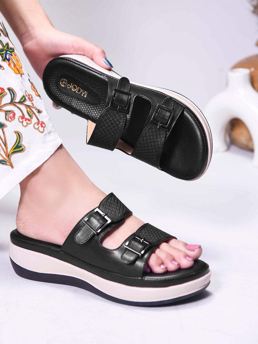 Double Strap Slip-On Slippers